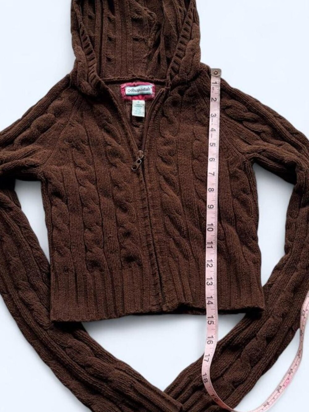 Vintage Y2K Aéropostale chocolate brown cable knit cropped zip-up hoodie S - Picture 2 of 5